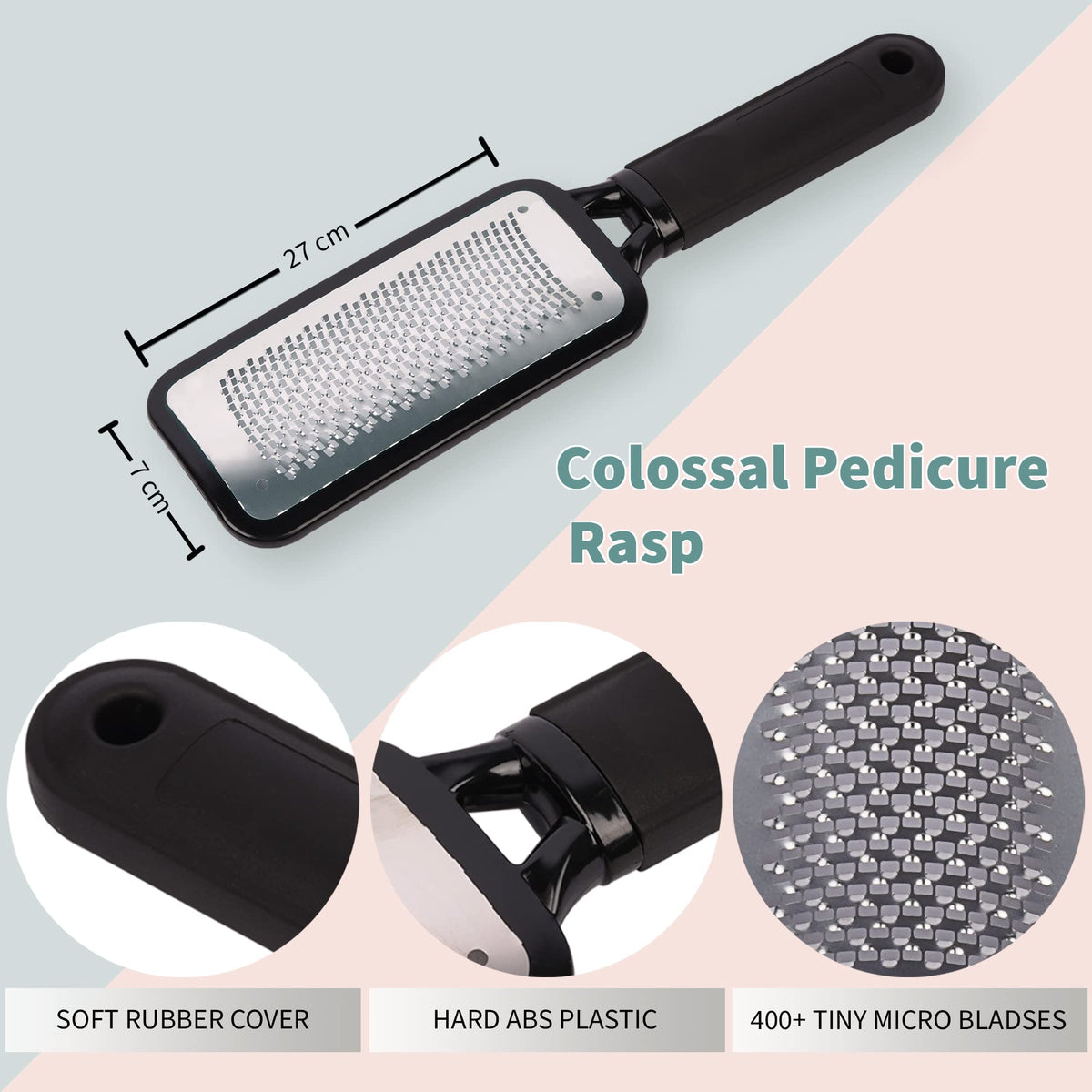 Riorre Professional Foot Scrubber for Hard Skin - Pack 3 Pedicure Foot File, Foot Scraper & Callus Remover for Feet Leaving Soft & Smooth Heels