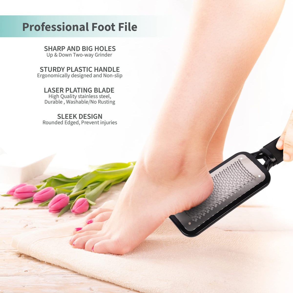 Riorre Professional Foot Scrubber for Hard Skin - Pack 3 Pedicure Foot File, Foot Scraper & Callus Remover for Feet Leaving Soft & Smooth Heels